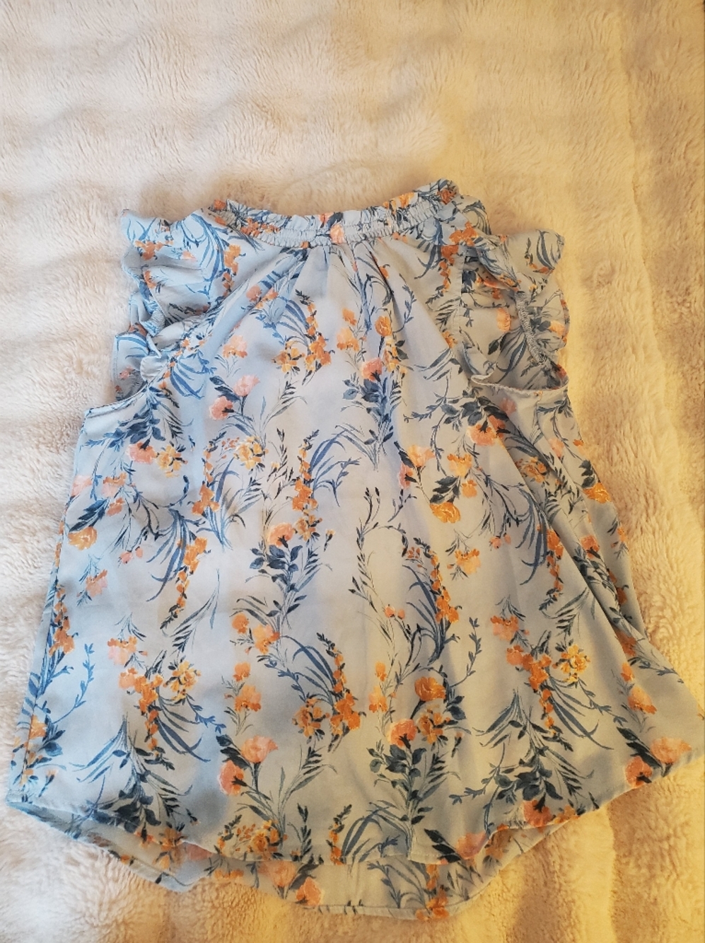 Pretty Light Blue Floral Ruffle Top